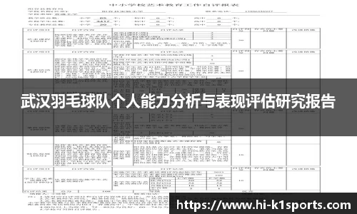 武汉羽毛球队个人能力分析与表现评估研究报告
